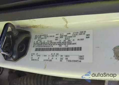 2015 Ford F-150 Lariat из США, поврежденный, VIN 1FTEW1EF9FKD23774